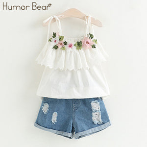 Humor Bear Baby Girl Clothes 2019 Hot Summer New Girls' Clothing Sets Kids Bay clothes Toddler Chiffon bowknot coat+Pants 1-4Y