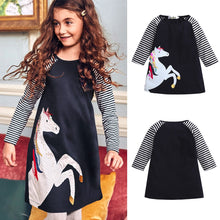 Load image into Gallery viewer, Girls&#39; Navy Blue Pony Print Dress Abbigliamento Bambine Summer Girls Clothing Sets Conjuntos Nina Kids Clothes