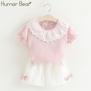 Humor Bear Baby Girl Clothes 2019 Hot Summer New Girls' Clothing Sets Kids Bay clothes Toddler Chiffon bowknot coat+Pants 1-4Y