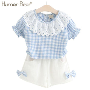 Humor Bear Baby Girl Clothes 2019 Hot Summer New Girls' Clothing Sets Kids Bay clothes Toddler Chiffon bowknot coat+Pants 1-4Y